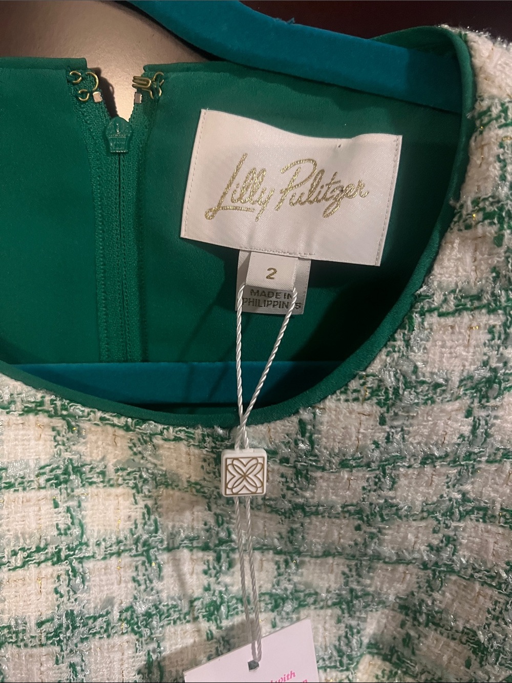 Lilly Pulitzer Green & White Tweed Sleeveless Shift Dress - Picture 2 of 6